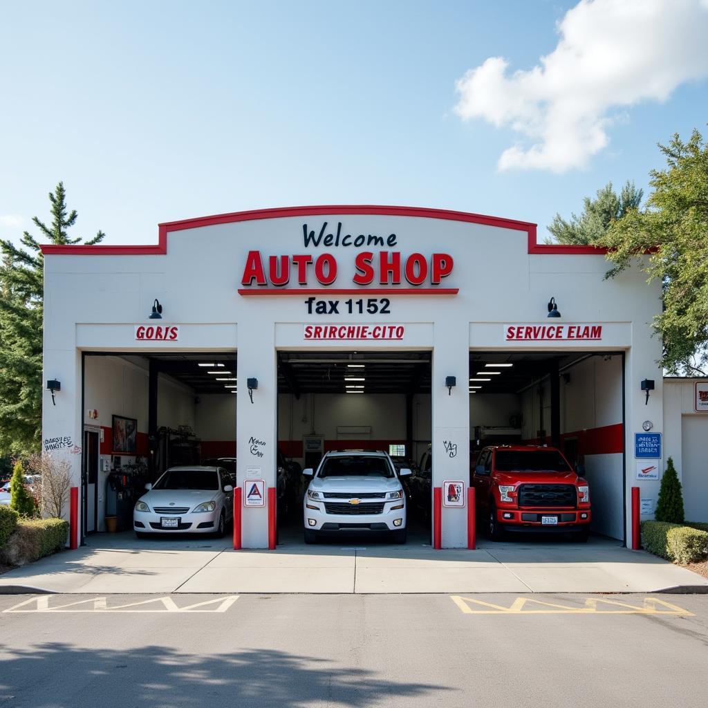 Modern and inviting full-service auto shop exterior.