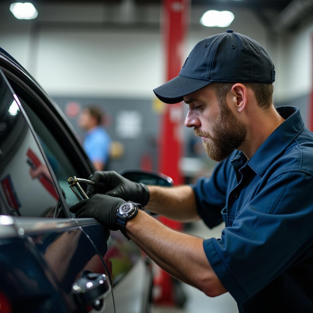 Mechanic inspecting a car in an auto repair shop in Fulton, KY