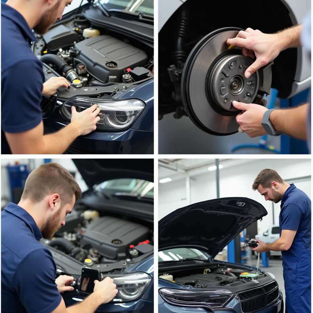  A collage of various auto repair services offered in Garland, Texas