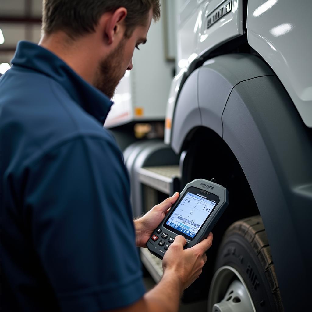 Skilled technician using advanced diagnostic equipment on a truck