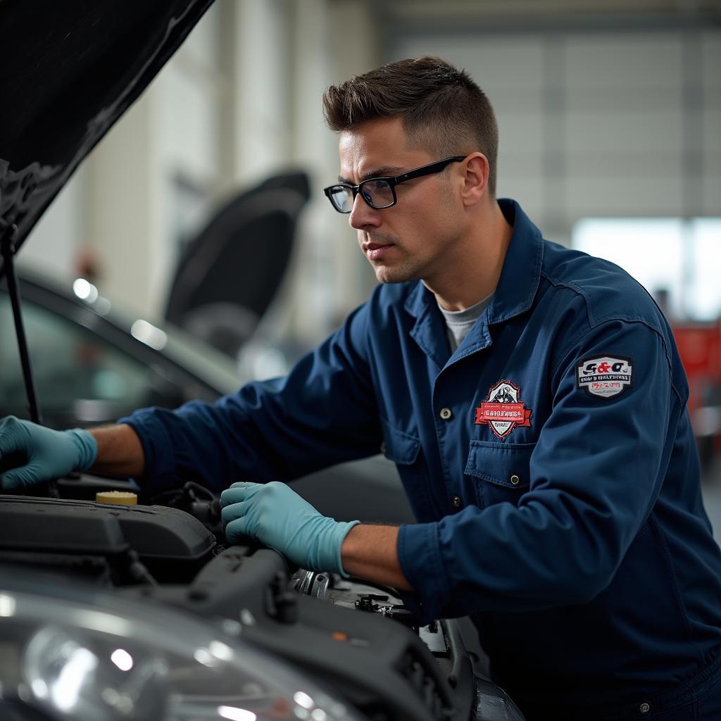 G&C Tire and Auto Service Mechanic Working on a Car