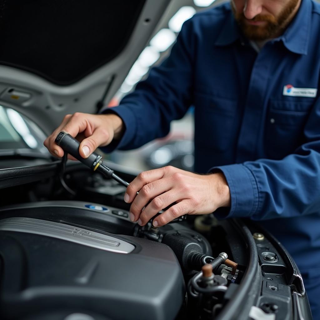 Expert German auto mechanic inspecting a car engine in Grand Rapids MI