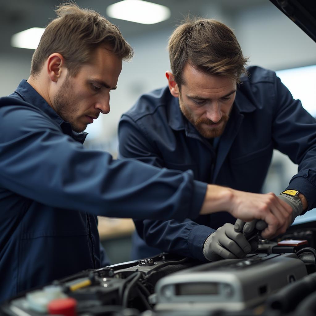 Certified technicians at Gilbert's Auto Service working on a vehicle