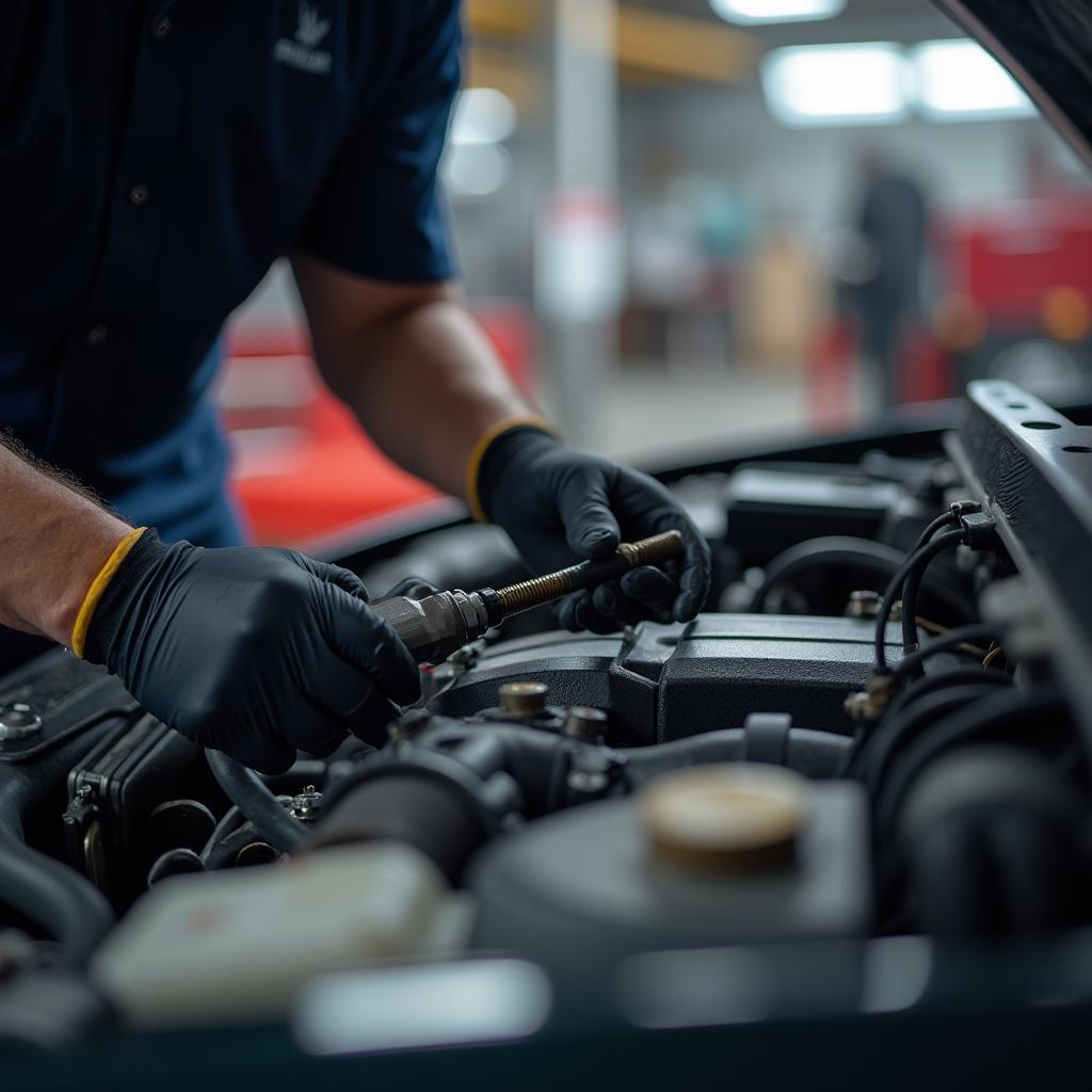 Skilled technician working on a car engine