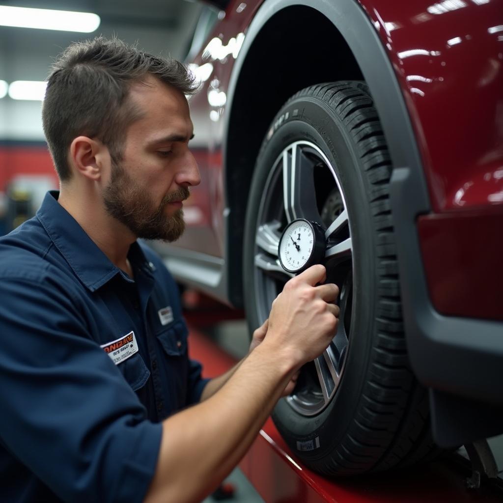 Mechanic Inspecting Tires at Gonzalez