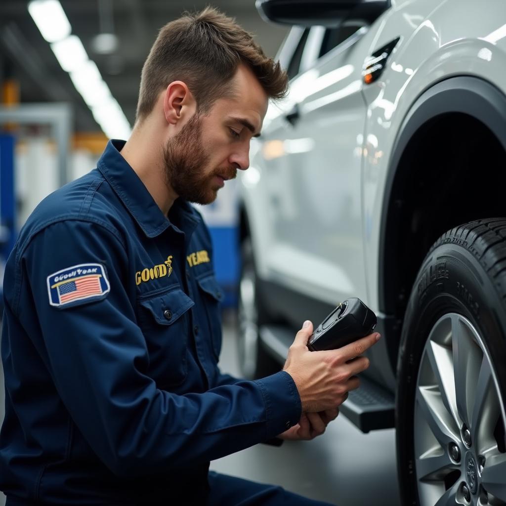 Goodyear Technician Performing Vehicle Inspection