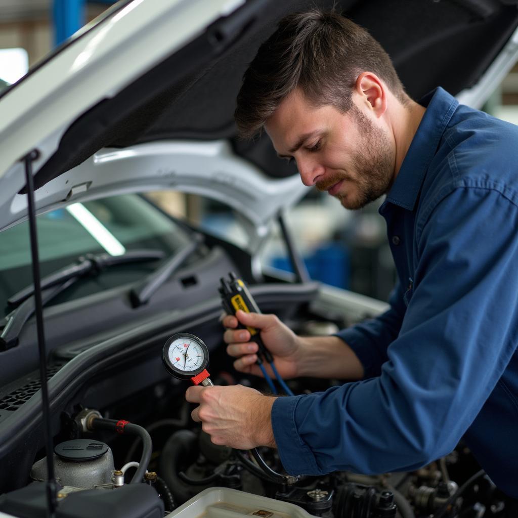  Mechanic inspecting a car transmission in Gosford