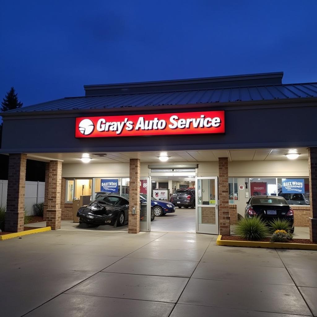 Modern auto service shop exterior with Gray's Auto Service signage