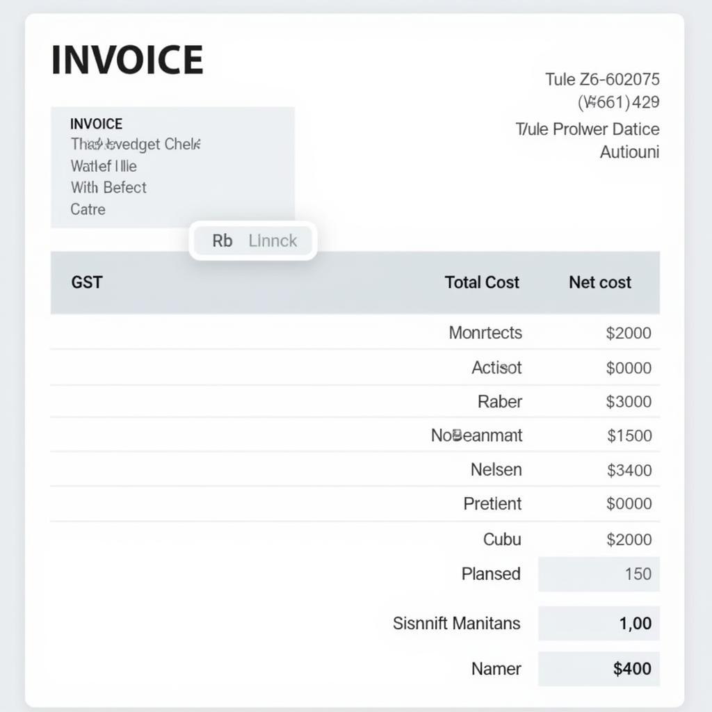 GST Car Repair Invoice Example