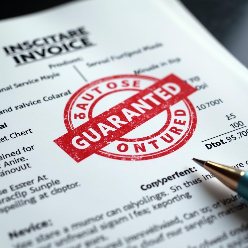 Auto service invoice with "guaranteed" stamp.