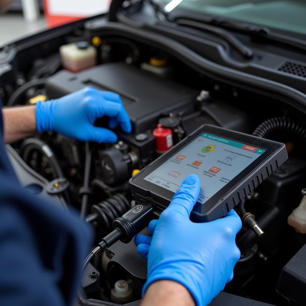 Hamilton Ohio auto mechanic using diagnostic equipment