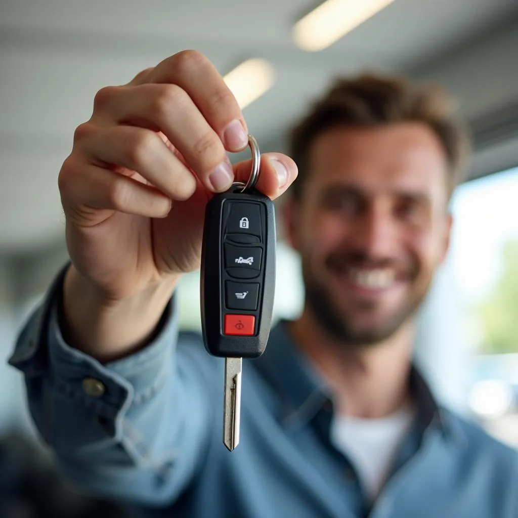 Happy car owner holding keys