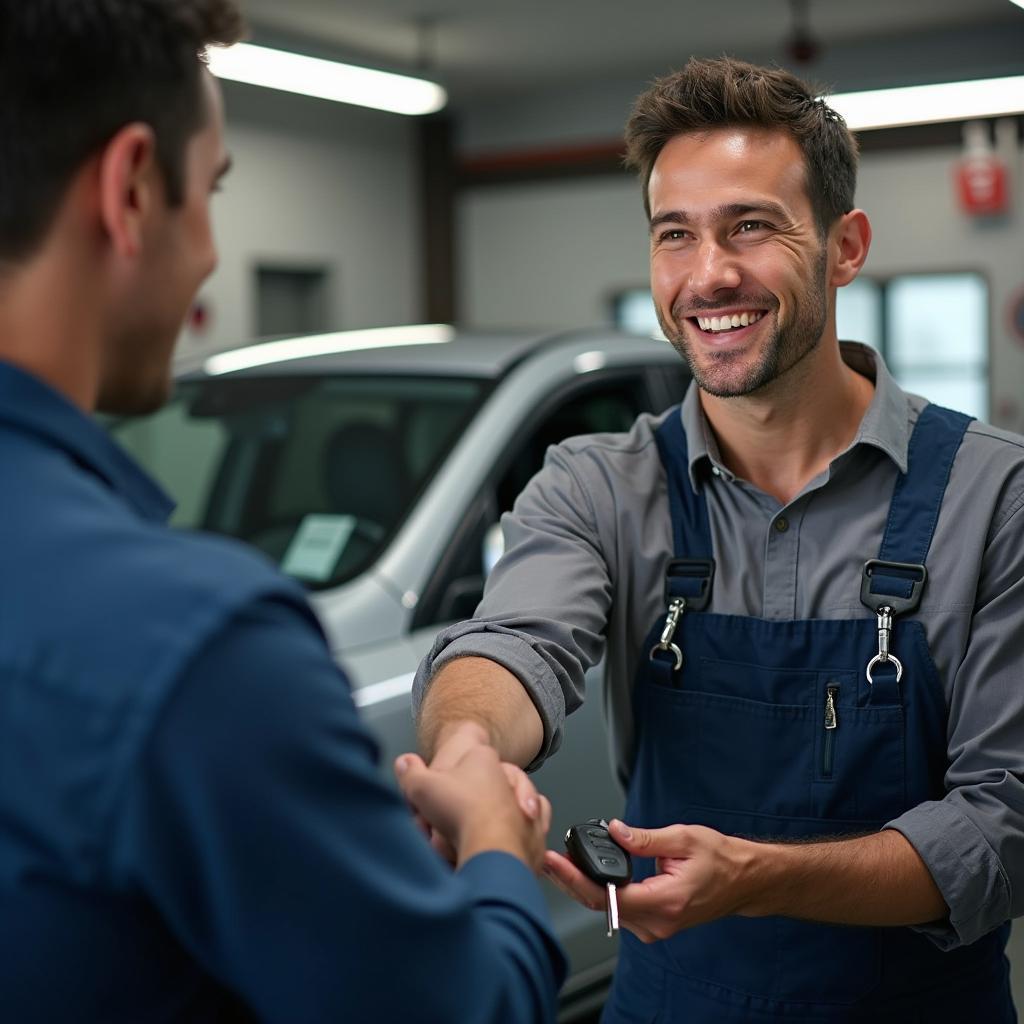 Satisfied customer receiving car keys in Concordia