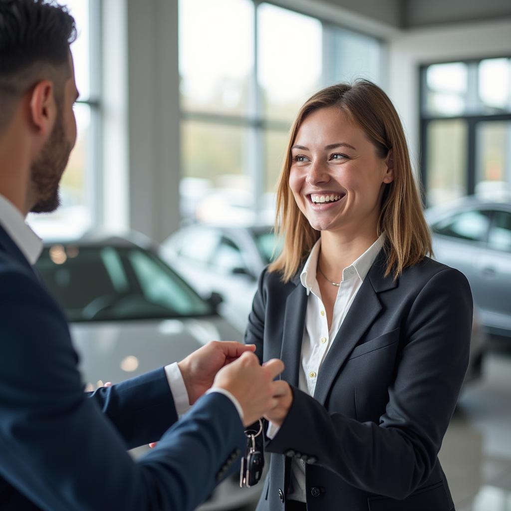 Customer Receiving Car Keys at Dealership