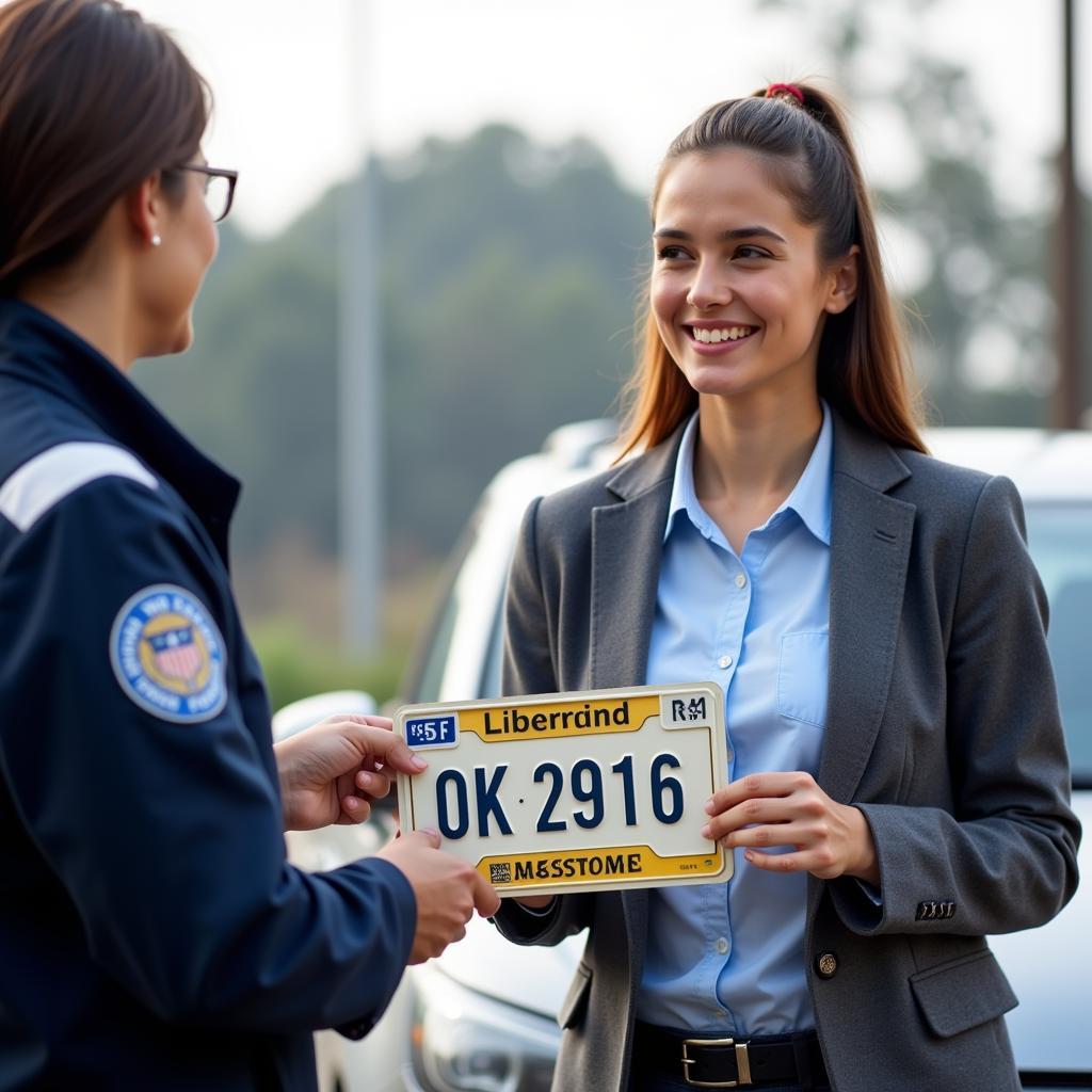 Customer Receiving License Plates from a Messenger Service