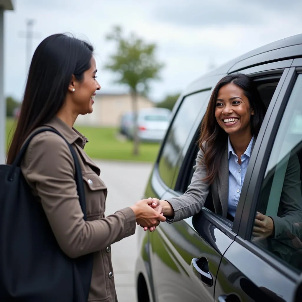 Customer thanking shuttle driver