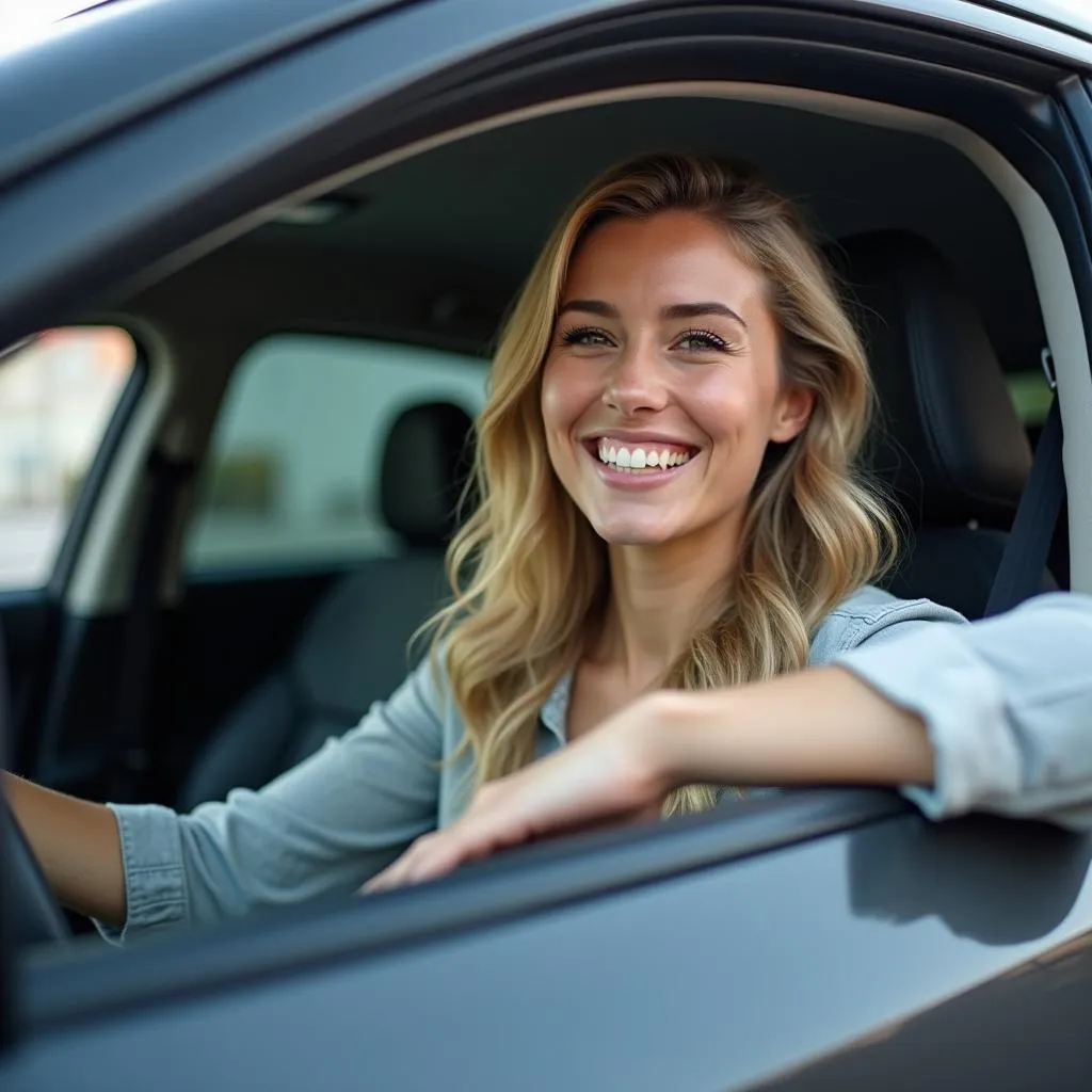 Happy driver in car