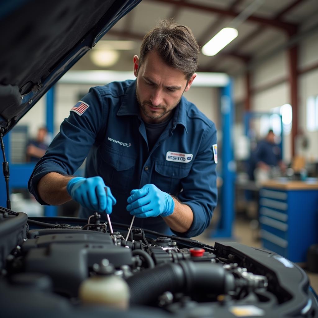 Skilled Mechanic Performing Car Maintenance at Hensley's Family Auto Service