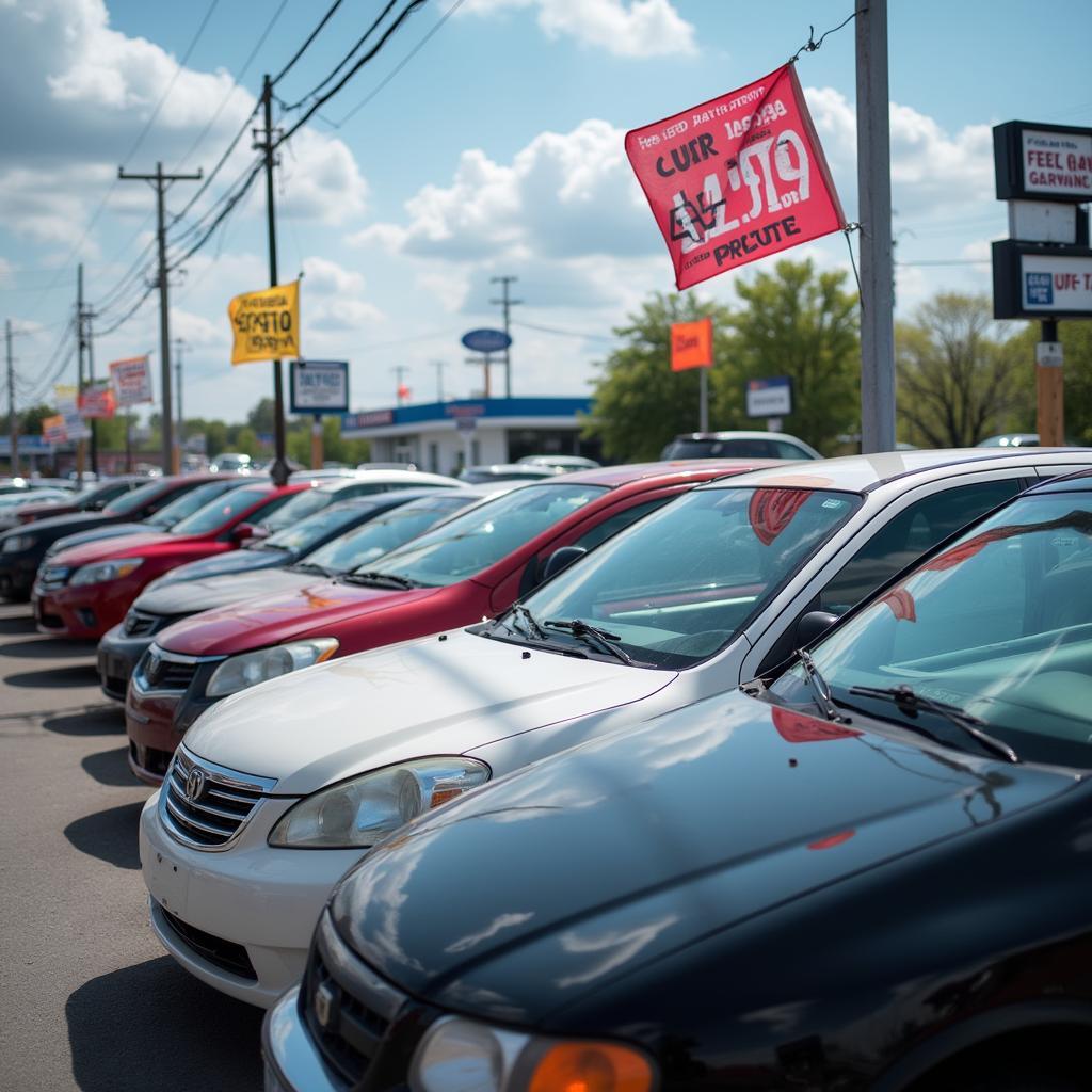 Used Car Lot with Various Price Tags