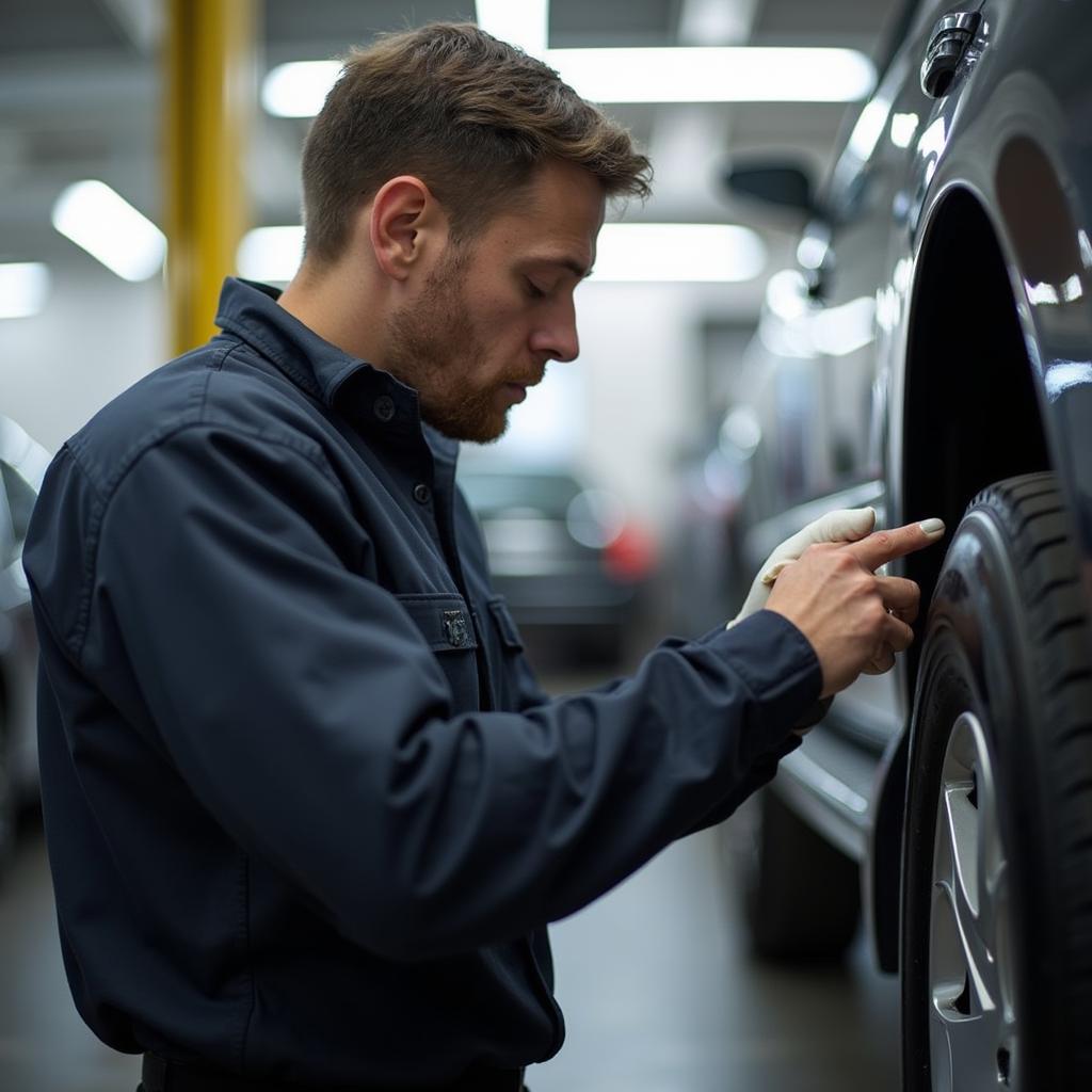 Hogan Tire & Auto Service technician inspecting a vehicle