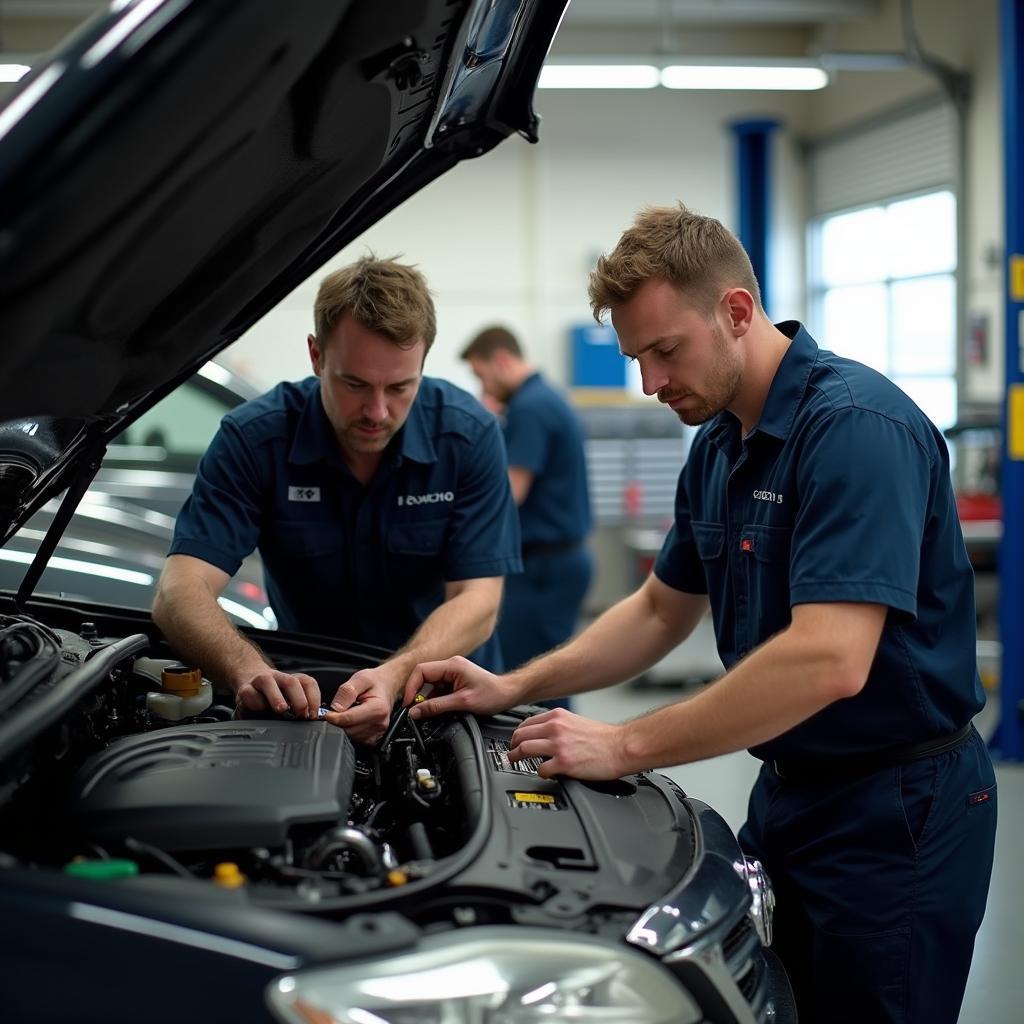 Experienced Mechanics Working on a Car