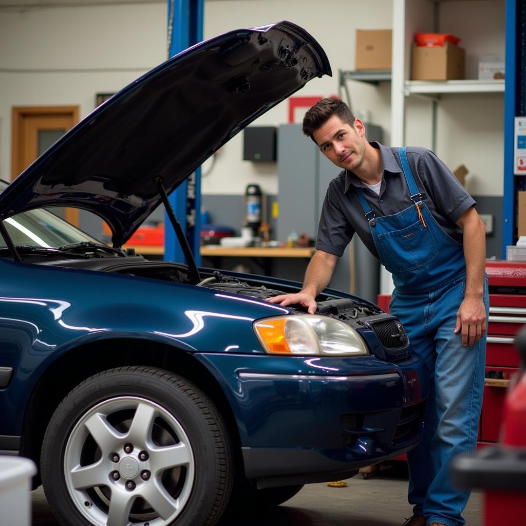 Homestyle Mechanic Working on a Car in Their Garage