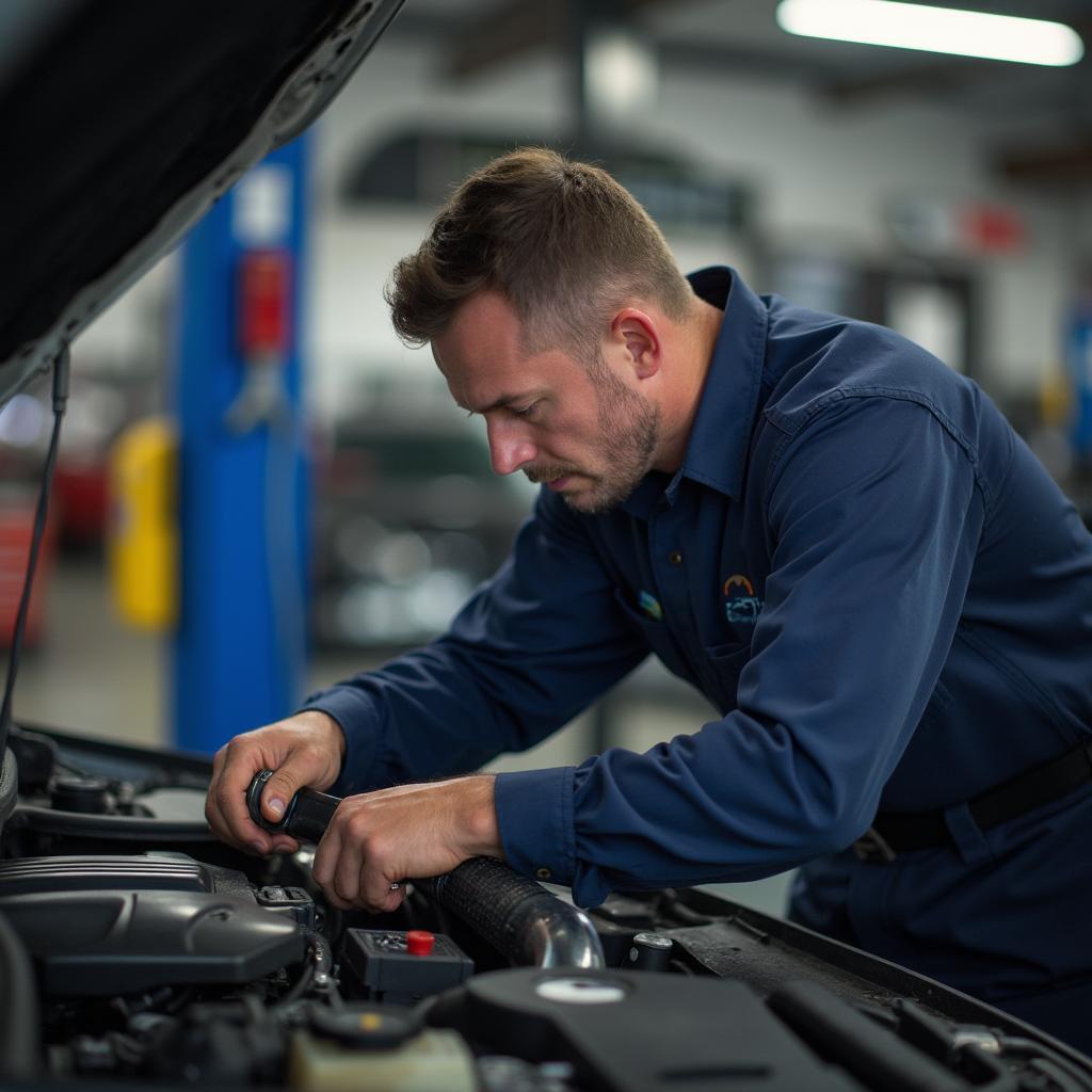 Houston Auto Mechanic Working on Car