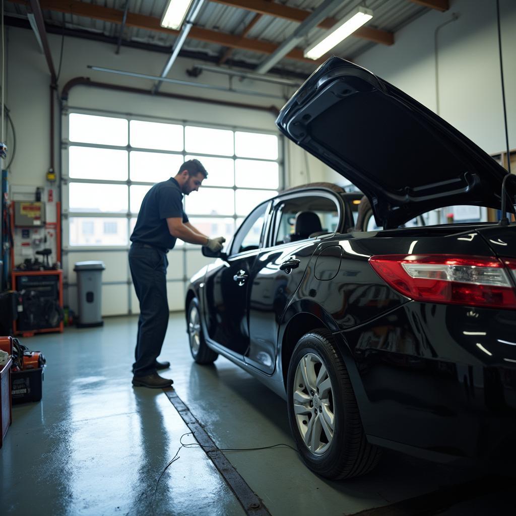 Mechanic working on a car in a Hudson Wisconsin auto repair shop