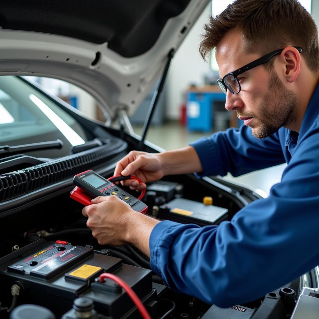 Technician Performing Hybrid Battery Maintenance