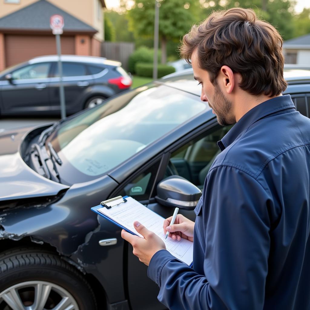 Insurance Adjuster Assessing Vehicle Damage after an Accident