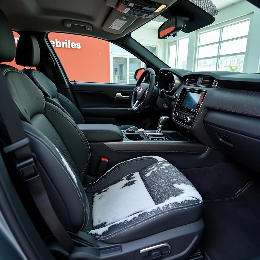 Professional interior car detailing in a Miami auto shop