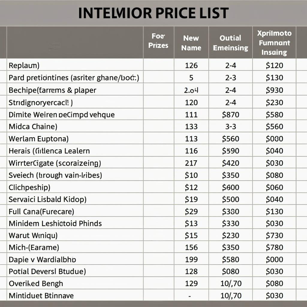 Interior Car Detailing Price List