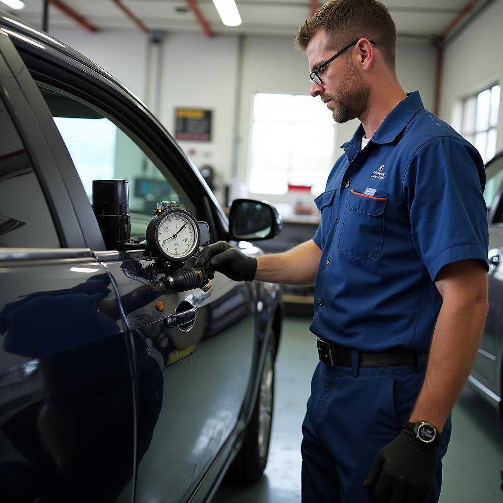 Mechanic Performing Smog Check on a Vehicle