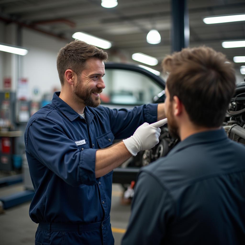 A mechanic in Jupiter explaining car repairs to a customer