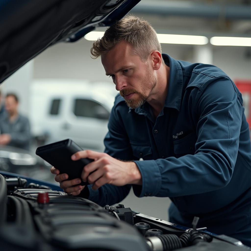 Experienced mechanic in Kelowna performing a thorough car inspection