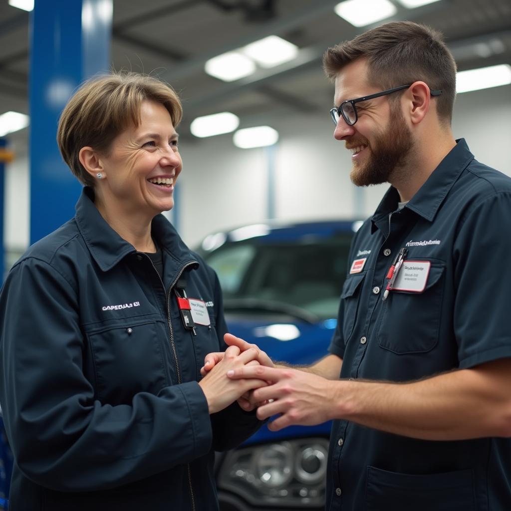 Customer Discussing Car Repairs with Service Advisor