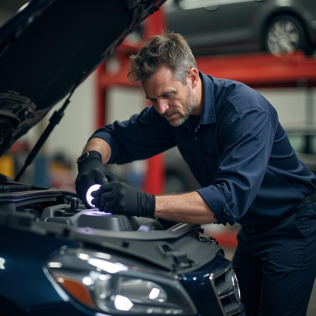 Kingston auto mechanic inspecting a car