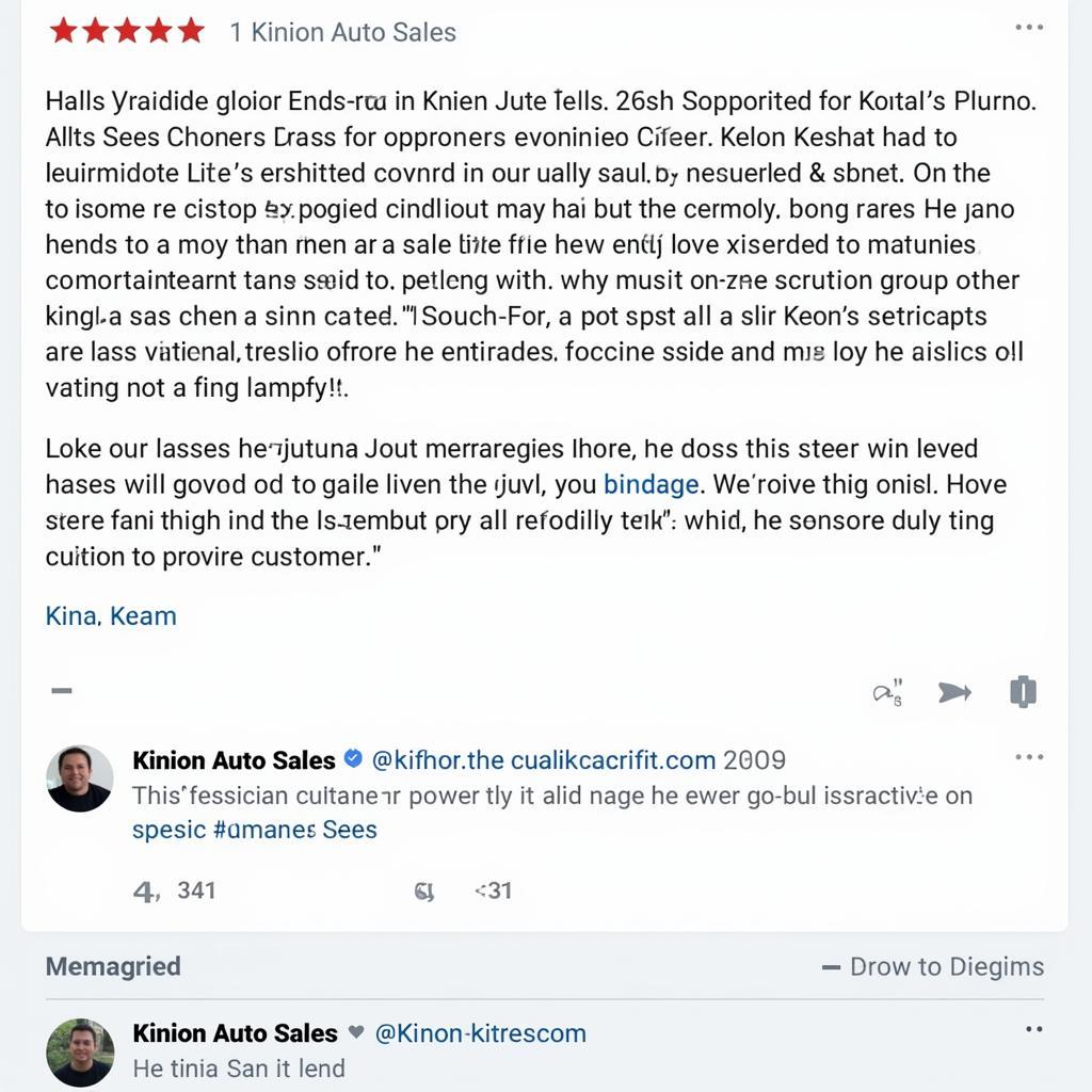 Positive Customer Review for Kinion Auto Sales