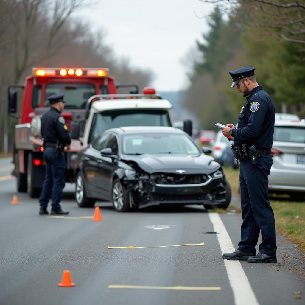 Evidence collection at a car accident scene in Lafayette