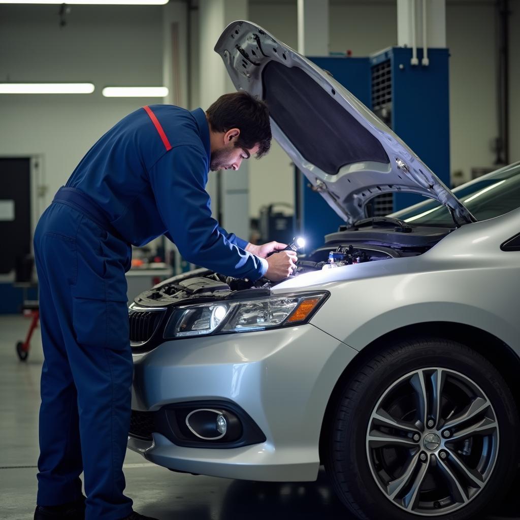 Mechanic inspecting a car at a Lake County auto service center