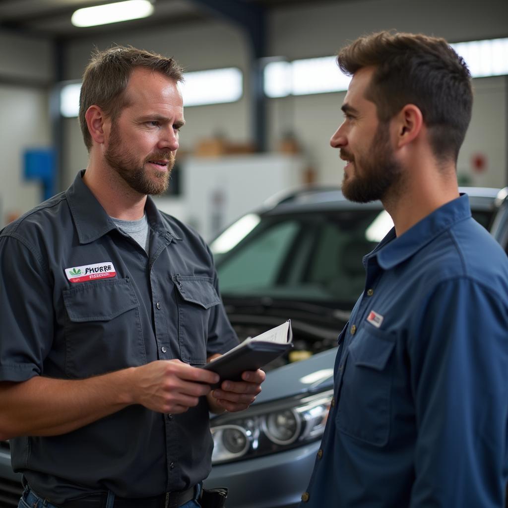 Auto Mechanic Consulting a Customer in Lancaster