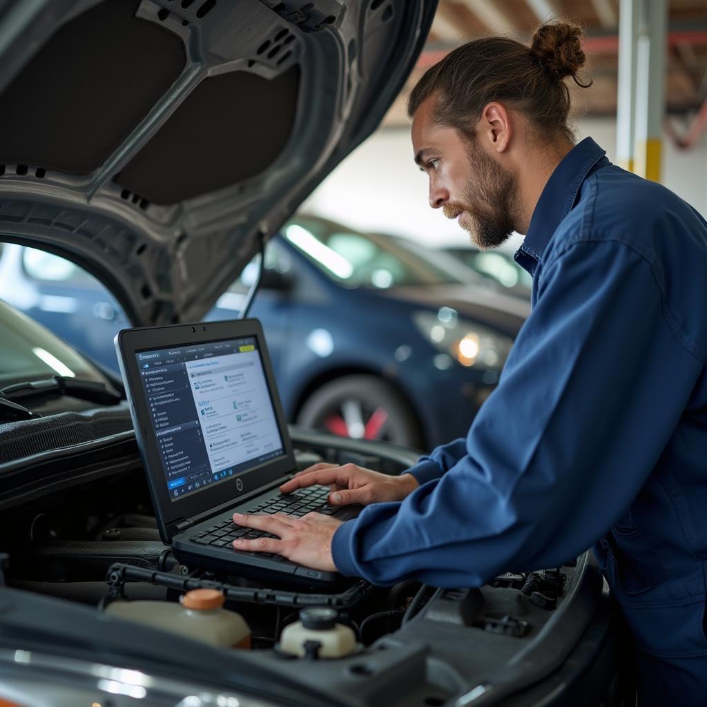 Mechanic Performing Computer Diagnostics in Lancaster