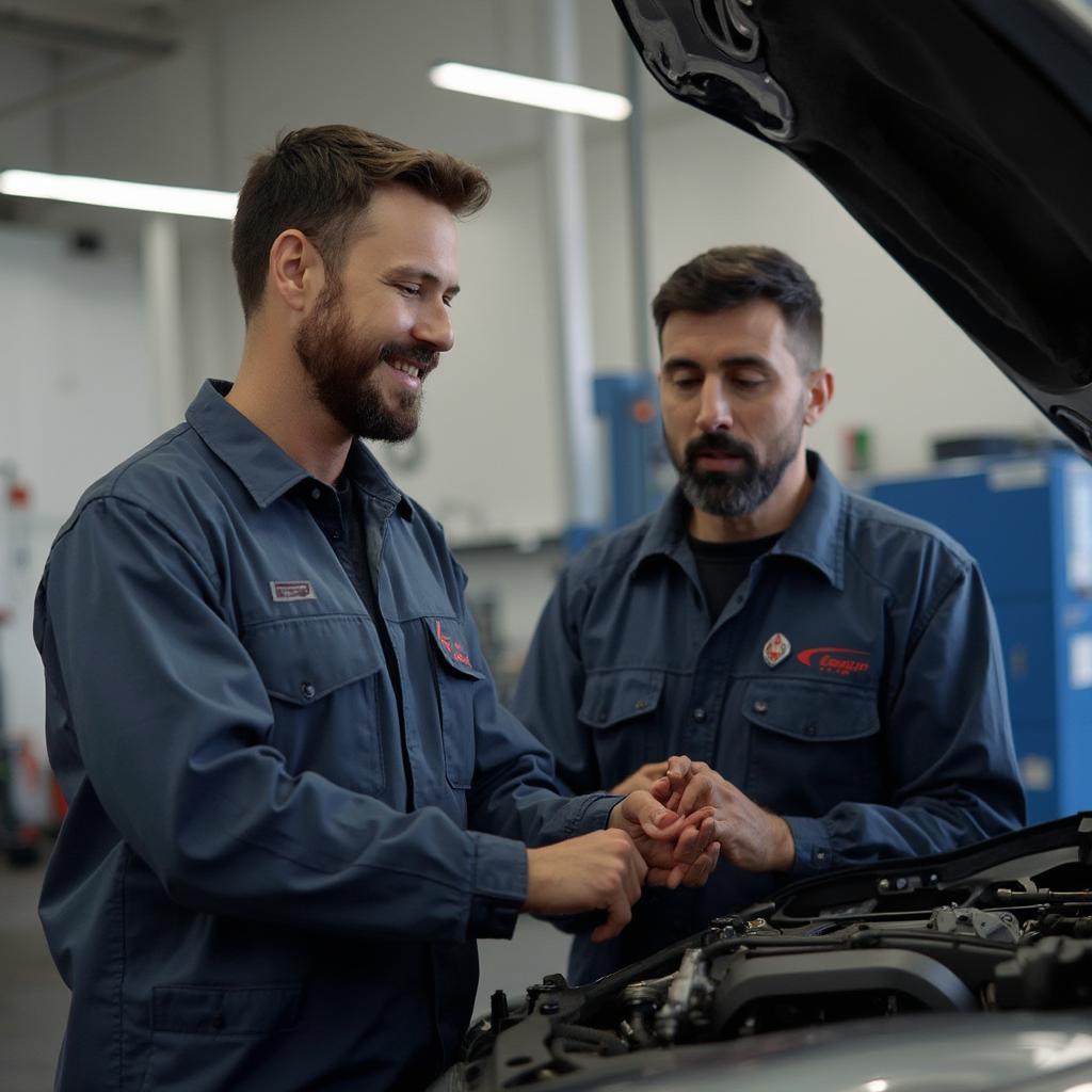 Latin Car Mechanic and Customer