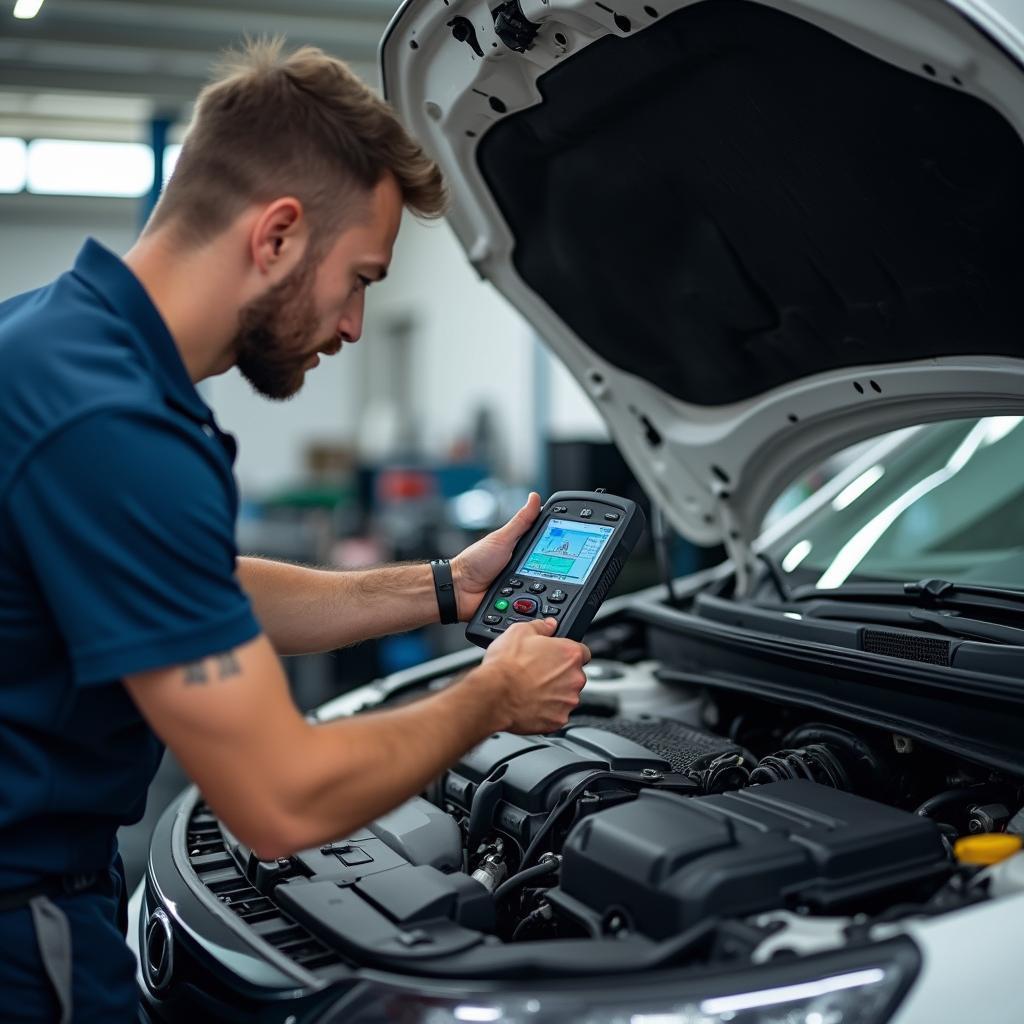 Layton Auto Mechanic Using Diagnostic Tool