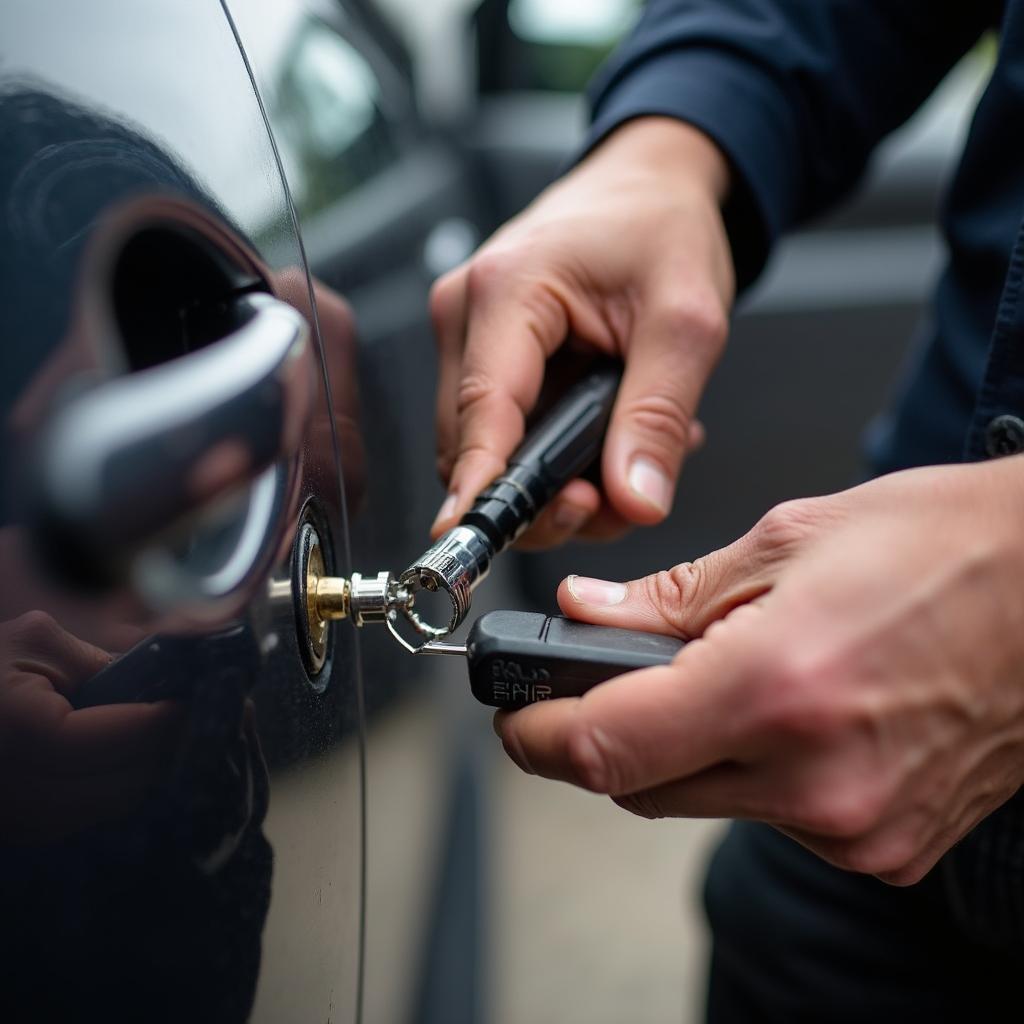 Car locksmith opening a car door in Leon County