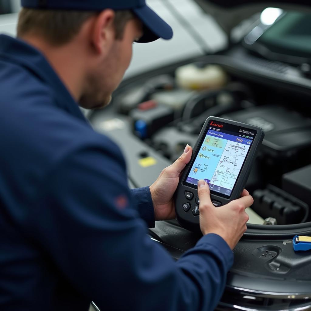 Mechanic performing diagnostics on a car in Lincoln