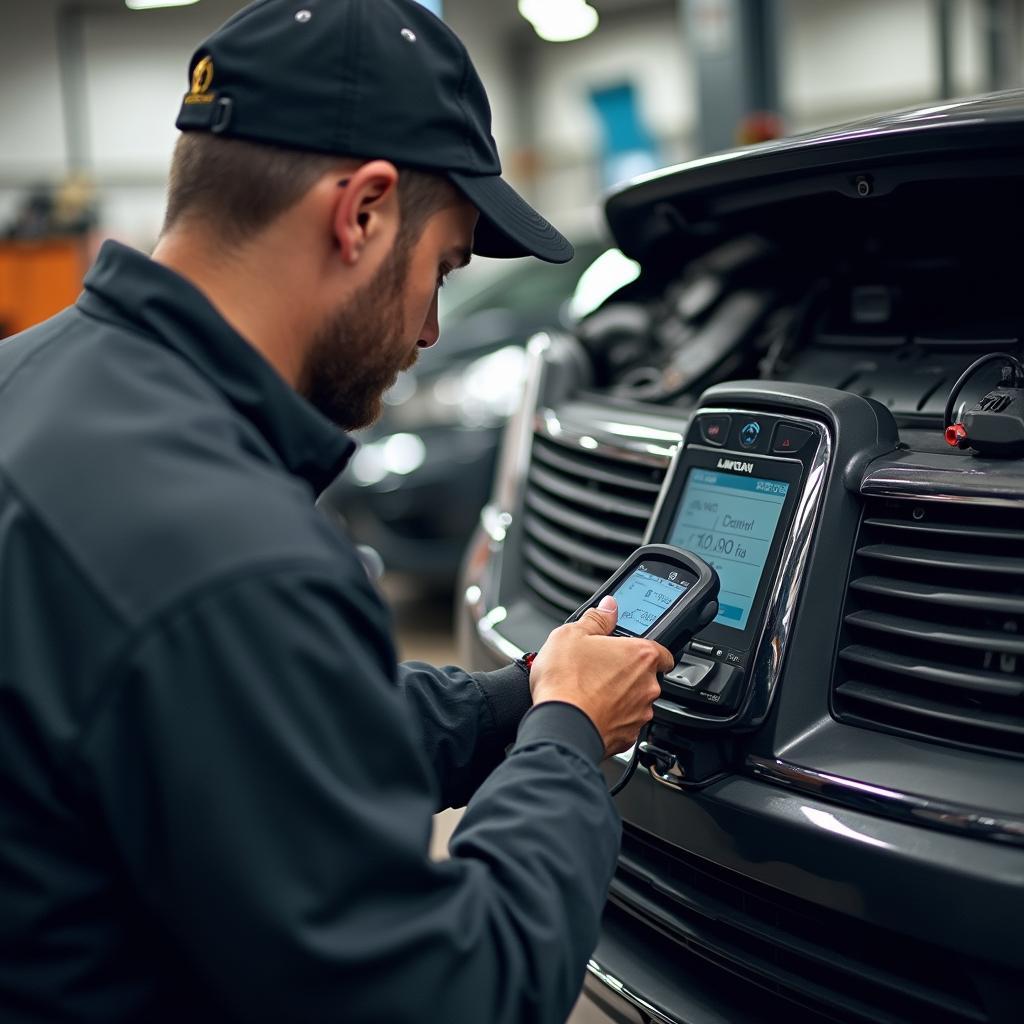 Mechanic Performing Diagnostic Testing on a Lincoln Vehicle