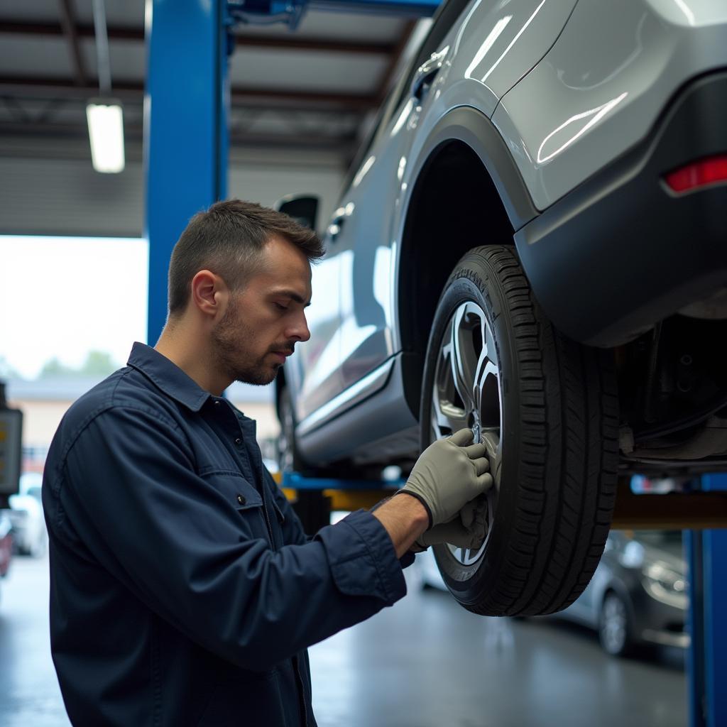 Car undergoing repair services at a Lincoln auto center