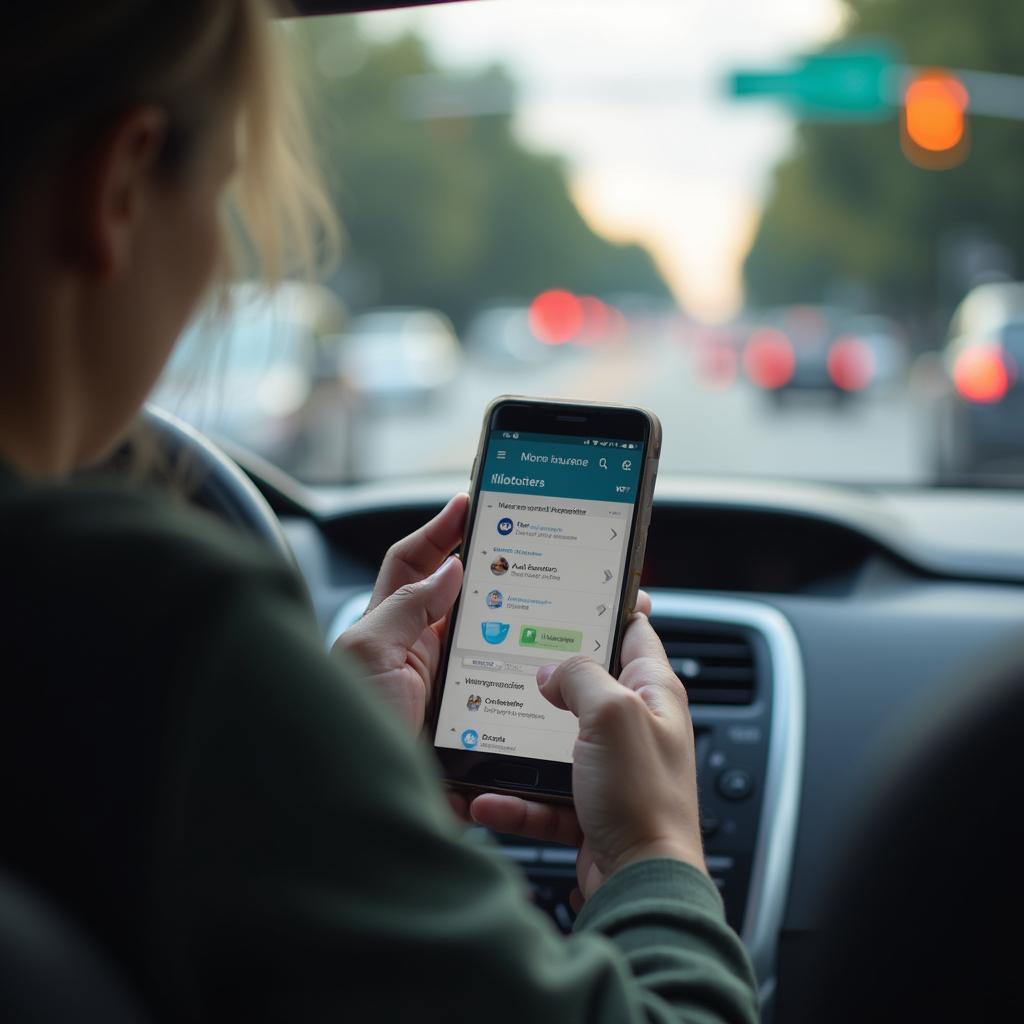 Driver in Lincoln comparing insurance quotes on a smartphone