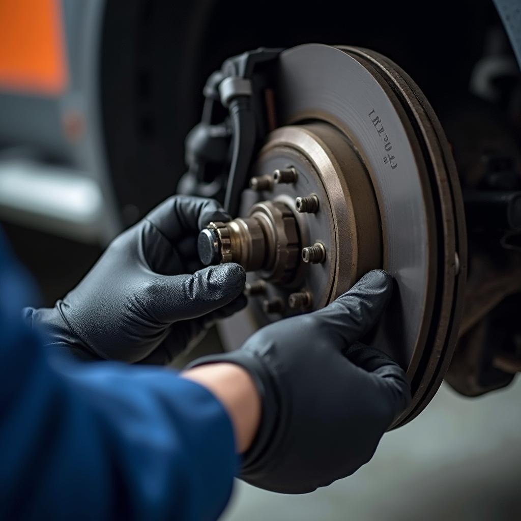 Lloyd's Auto Service Technician Performing Brake Inspection